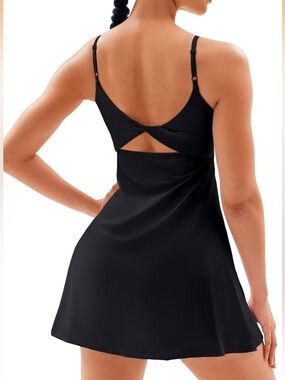 Tennis Dress & Separate Shorts Womens MEDIUM Open Twist Back 2 Pc Set Black NWOT